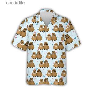 Men's Casual Shirts Kawaii Capybara Mens Graphic Shirt 3D Printed Hawaiian Aloha Beach Shirt Short sleeved Y2k Cute Childrens Top Flip Collar Shirt yq240408