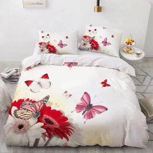 Bedding Sets 3D Simple Red Butterflies Bed Linen White Comforter Full Double King Size 203x230cm Duvet Cover Set Home Textile