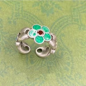 Luxusring Stilvolle Emaille Ringe für Frauen Designer Blumenschmuck Retro Frau Open Ring Silber Party G Jewlery mit Box -7