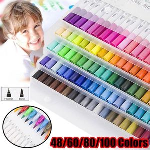 100 färger Dual Tip Brush Color Pen Art Markers Pen TouchFive Copic Markers Pen Watercolor Fineliner Ritning Målning Stationery Y8803746