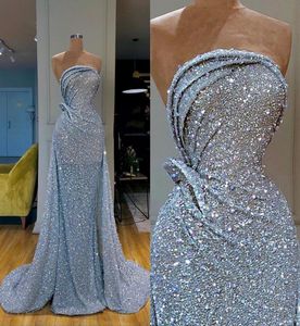 New Arrival Sleeveless Silver Mermaid Evening Dresses 2021 Prom Dress Sequined Formal Evening Gowns robe de soiree Abendkleider8099358