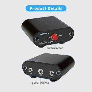 Förstärkare 2 Port 3,5 mm Stereo Audio Switch Aux Source Ingångssignalhögtalar Väljer Huvudomkopplare Mini Passiv låda 2 Way 3,5 mm i