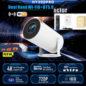 Nyaste !! HY300 Pro Smart Protecable Projector 4K Android 12 Dual WiFi6 160Si Allwinner BT5.0 1280*720p Hemmabiograf utomhusprojektor