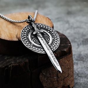 Pendant Necklaces European And American Style Viking Personality Rune Warrior Sword Shield Men's Stainless Steel Necklace Jewelry