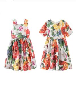 Retailwhole Baby girls Beautifully printed cotton dresses short sleeve halter dresses kids ruffle floral princess dress child3537391