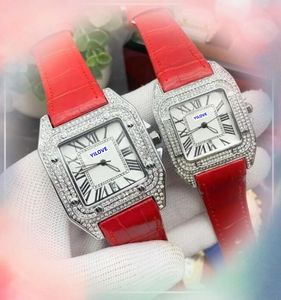 Quadratische römische Panzer Männer Watch Frauen Lady Luxus rot blau schwarze Kuh Leder Diamanten Ring Sport Quarz Chronograph Militärpresident gut aussehende Uhren Geschenke