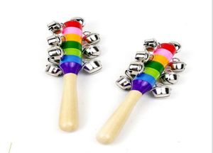 Baby Rainbow Toy kid Pram Crib Handle Wooden Activity Bell Stick Shaker Rattle2532861