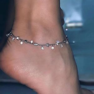 Sljely Fashion Real 925 Sterling Silver Shilly Sterny Waterdrop Crystal Anklet Women High Quality Ankle Chain Legブレスレットフットジュエリー240408