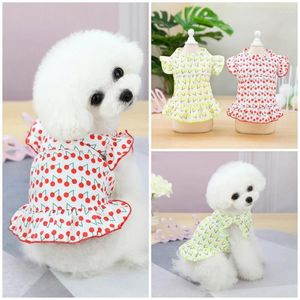 Hundkläder Flying Sleeve Summer Fancy Dresses For Dogs Personliga små valpkläder T Shirt Kjol Designer Cherry Printing Cat Clothes