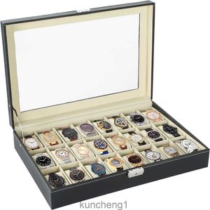 Natgai Watch Box 24 Gniazda Elegancka przenośna czarna kolekcja obserwacyjna Organizator skrzynki do przechowywania Trzyma Watches Biżuteria dla mężczyzn