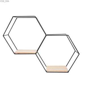 Andere Wohnkultur Wandregal Einfaches Schlafzimmer Doppelte hexagonale moderne schwarze schwarze Wandmetall für Wohnzimmer Dekoration YQ240408