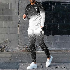 Erkek Trailtsits Fourseasons Sportswear Set 3D Gradyan Mektup K Kraliyet Baskılı Uzun Kollu T-Shirt Pantolon Jogging Casual İki Parça