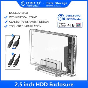 Enclosure Orico 2.5 Inch Transparent 10gbps Hard Drive Enclosure with Stand Hdd Case for Ssd Disk Hdd Box Hd External Hard Disk Case 4tb