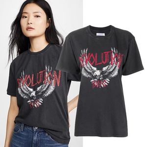 24SS Nowy niszowy projektant Summer Cotton T Shirt Slim White Eagle Czerwony Word Druku