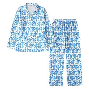 Women 2 Piece Pajamas Set Casual Cute Roller Rabbit Print Long Sleeve Shirts Long Pants Set Lapel Pajamas Womens Homewear 240408