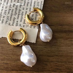 Hoop Earrings HUANZHI Baroque Irregular Imitation Pearl Pendant For Women Girls INS Fashion Wedding Party Jewelry Gifts 2024