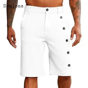 Men's Shorts 2024 Men Elegant Multi-buttons Cotton Linen Solid White Knee-Length Pants Plus Size Mens Casual Stand Pocket Beach