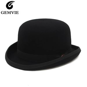 Gemvie 100% lana di lana cappello da bombetta derby per uomini donne in raso rivestimento alla moda formale fedora costume cappello mago 240401