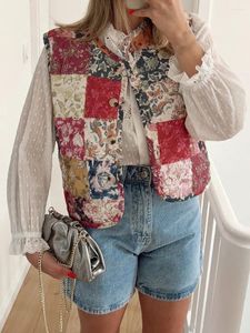 Kvinnors västar Knapp Knapp ned tryckt väst ärmlös V Neck Floral Print quiltad Cardigan Casual Color Block Open Front Jacket