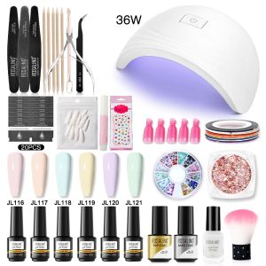 Dresses Rosalind Gel Polish Set Professional Semi Permanent Gel Varnish Set Have Base Top Coat Nails Art for Nail Gel Kit with Lamp