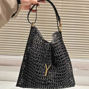 Summer Woven Straw Designer Bag Tote Women Black Shoulder Bags Luxury Casual Cross Body Beach Bag Handväskor 240402