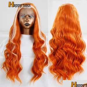 Lace Wigs 13X4 Synthetic Front Wig Long Hair Fashion Orange Cosplay Party Y Women Girl Curly Hairpiece Brazilian Korean High Temperatu Otm7B
