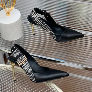 Luxury designer high heels Dress Shoes Sandals cowhide printed buckle Slingshot stiletto heels Pointed heels 9.5cm High heel sandals 35-42 Metal heels women's shoes