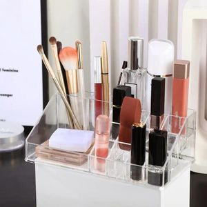 Storage Boxes Container Durable Makeup Organizer With Grids Cosmetic Box For Lipstick Eyeliner Brushes Clear Stand
