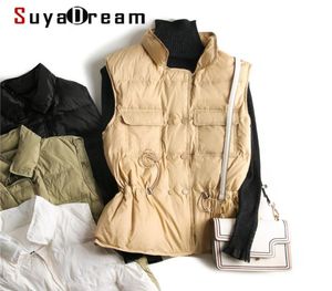 suyadream woman down coat collar winter bests belted Waist Solid Womens Parka Warm Jackets 2011251606995