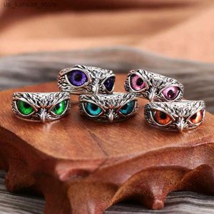 Cluster Rings Fashion Sterling Silver Owl Eye Vintage Ring Lover Vintage Animal Open Adjustable Declaration Ring Jewelry Accessories240408