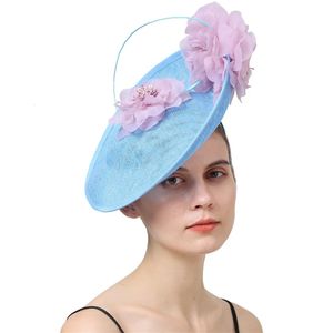 Big Derby Hut Millinery Fascinatoren mit ausgefallenen Blumen großzügige Frauen Hats Accessoires Ladies Fedora Kopfbedeckung Stirnbänder Mode 240401