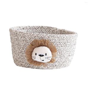 Jewelry Pouches Cartoon Animals Woven Storage Basket Kids Toys Desktop Organizer Sundries Box Laundry Baskets - Brown Lion