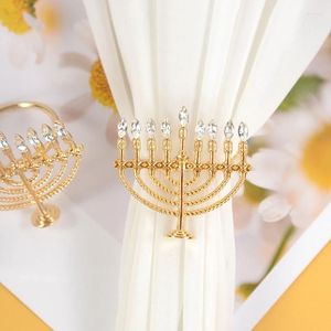 Decorazione per feste 1pc Hanukkah ebreo Candlestick Gold Anello di tovagliolo Serviette Fibbie per tavolo da pranzo Chanukah Festival Wedding