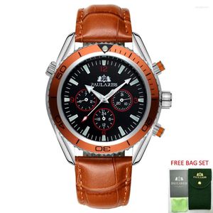 Armbanduhren Automatische Uhren für Männer mechanische Selbstwindbewegung Orange Blau schwarzer Leder Gummi Edelstahl Reloj Hombre Baratos