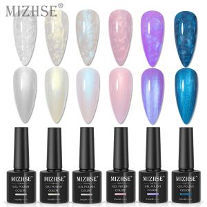 Gel MIZHSE 6PCS Thread Shell Gel Nail Polish Glitter Shiny Pearl Gel Set Soak Off UV Gel 3D Shell Color Varnishes for Manicure Art