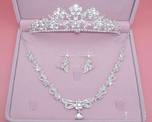 Beautiful Bridal Jewelry Set Three Piece Crown Earring Necklace Jewelry Bling Bling Wedding Accessories Cheap Ladies Party Ac7632983