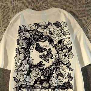 T-shirts masculina estilo americano FLORIA RETRO FLORIA BORTERFLY T-shirt para homens e mulheres Tendência de moda de verão