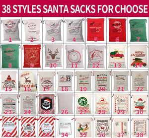 Представление 39 стилей Санта -мешки Персонализированные большие сумки на заказ рождественские подарочные пакеты на рождественские холст.