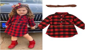 Baby Girl Red Buffalo Check Dress Newborn Toddler Baby Girls Princess Dress Red Plaid Shirt Dress with Belt Outfits Kids Dresses9534191