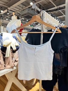 Tank da donna Pulsanti MilkBlue Bottoni Slim Tops Domenne Summer Solido senza maniche Short Cami Short Camis Sweet Girls Basic Crop Top Y2K