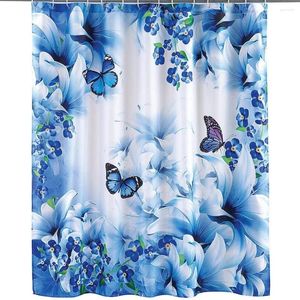 Zasłony prysznicowe 3D Kurtyna kwiatowa niebieska motyl Piękny ogród wodoodporny garnitur do dekoracji łazienki