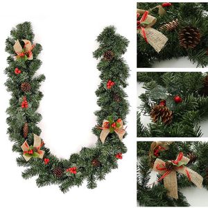 Dekorative Blumen 180 cm Weihnachten Rattan künstlich grün Weihnachtsfest gefälschte Blätter Girlanden Pflanze Rebe Laub Wanddekoration DIY Home Garden Party