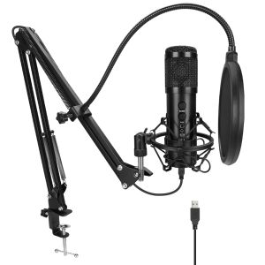 Mikrofoner USB -datormikrofonkondensorinspelning Mikrofon med hörlurarutgångar och volymkontrollknappar för spel YouTube -video