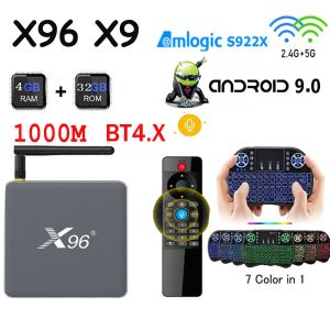 Caixa X96 X9 Smart TV Box Android 9.0 Amlogic S922X 1000M Dual WiFi 8K DDR4 4GB 32GB Set Top Box BT4.x Media Player Player