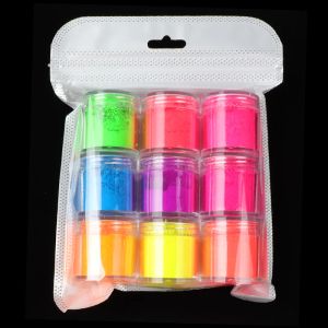 Kits 9 Colors/set Neon Pigment Powder Fluorescence Nails Glitter Summer Shinny Dust Ombre DIY Gel Manicure Nail Art Decorations 10ML