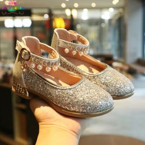 Sneakers POSH DREAM Gold Sequins Children Princess Shoes for Girls High Heel Glitter Rhinestone Enfants Fille Female Party Dress Shoes