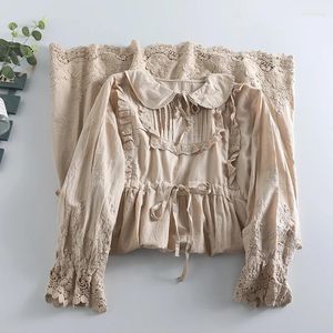 Casual Dresses Spring Autumn Three-Dimensional Embroidered Mori Gril Waist Strap Dress Women Pure Cotton Beige Long Tide