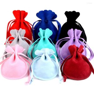 Bolsas de jóias 7x9cm 10pcs/lote Round String Velvet Gifts Bag Saco de embalagens macias Casamento/Candy de Natal por atacado