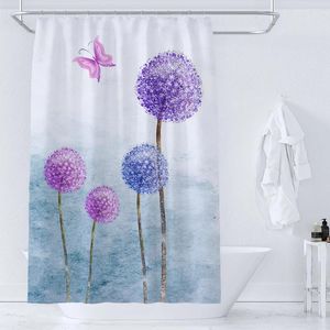 Cortinas de chuveiro Flores de lavanda roxa Imprimir Cortina de banheiro Decoração de banho à prova d'água com ganchos