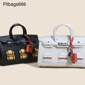 Tote Bag Designer Bags Handbags 2024 New Lychee Pattern with Top Layer Crocodile Cowhide Color Matching Small House Bag Platinum Portable Womens 6JCG